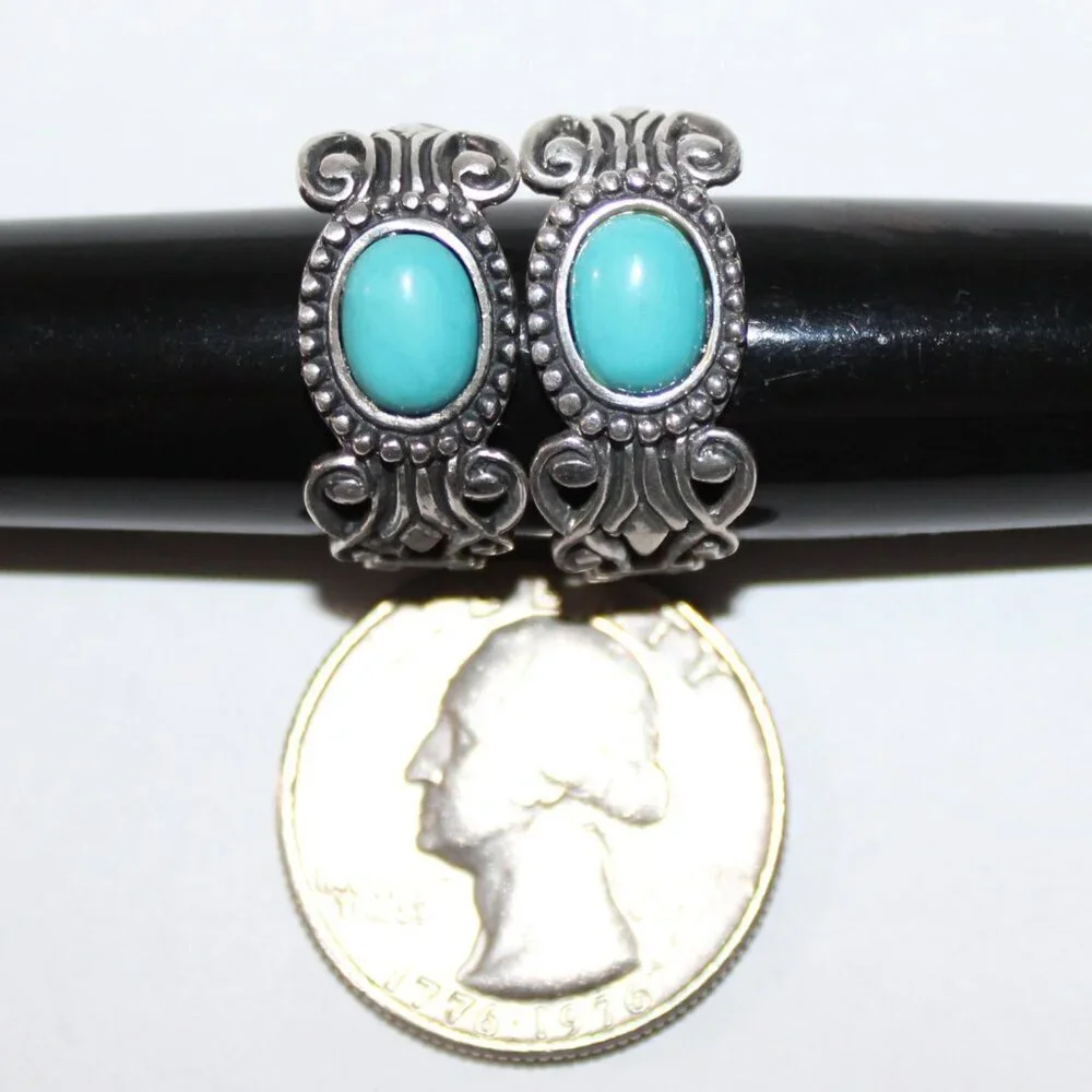 Vintage Sterling Silver Avon Faux Turquoise Half Hoop Earrings - Picture 3 of 6